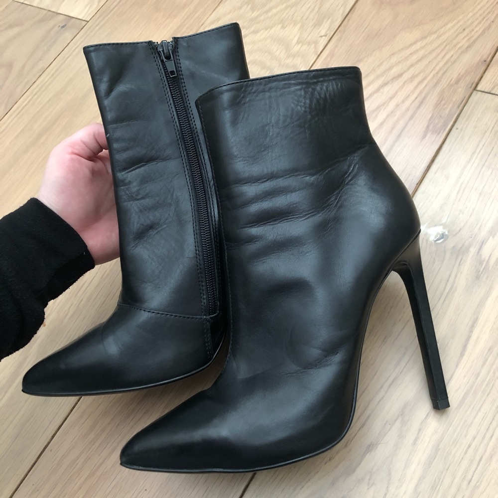 Tony Bianco Black Leather Pointed-Toe Stiletto Ankle Boots